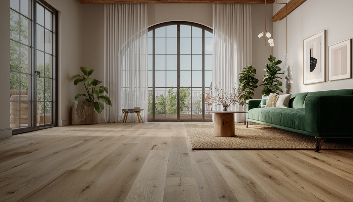 Hardwood flooring featured in modern living room