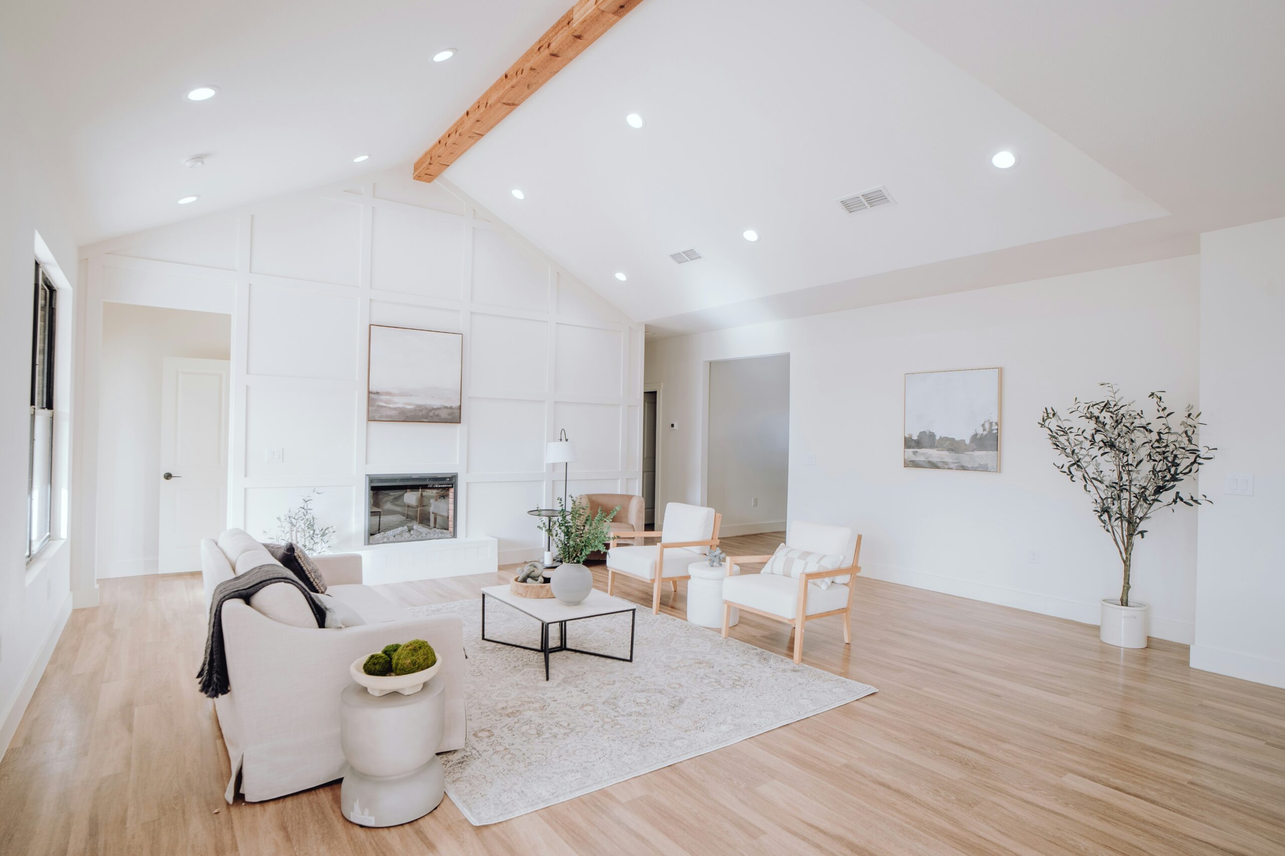 Warm White Minimalist Living Room