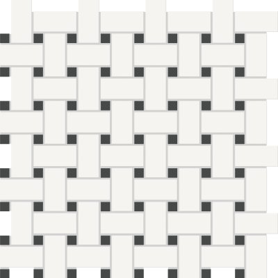 Qualis Ceramica Traditions White W/Retro Black Basketweave Matt Mosaic - 11.75" x 11.75"