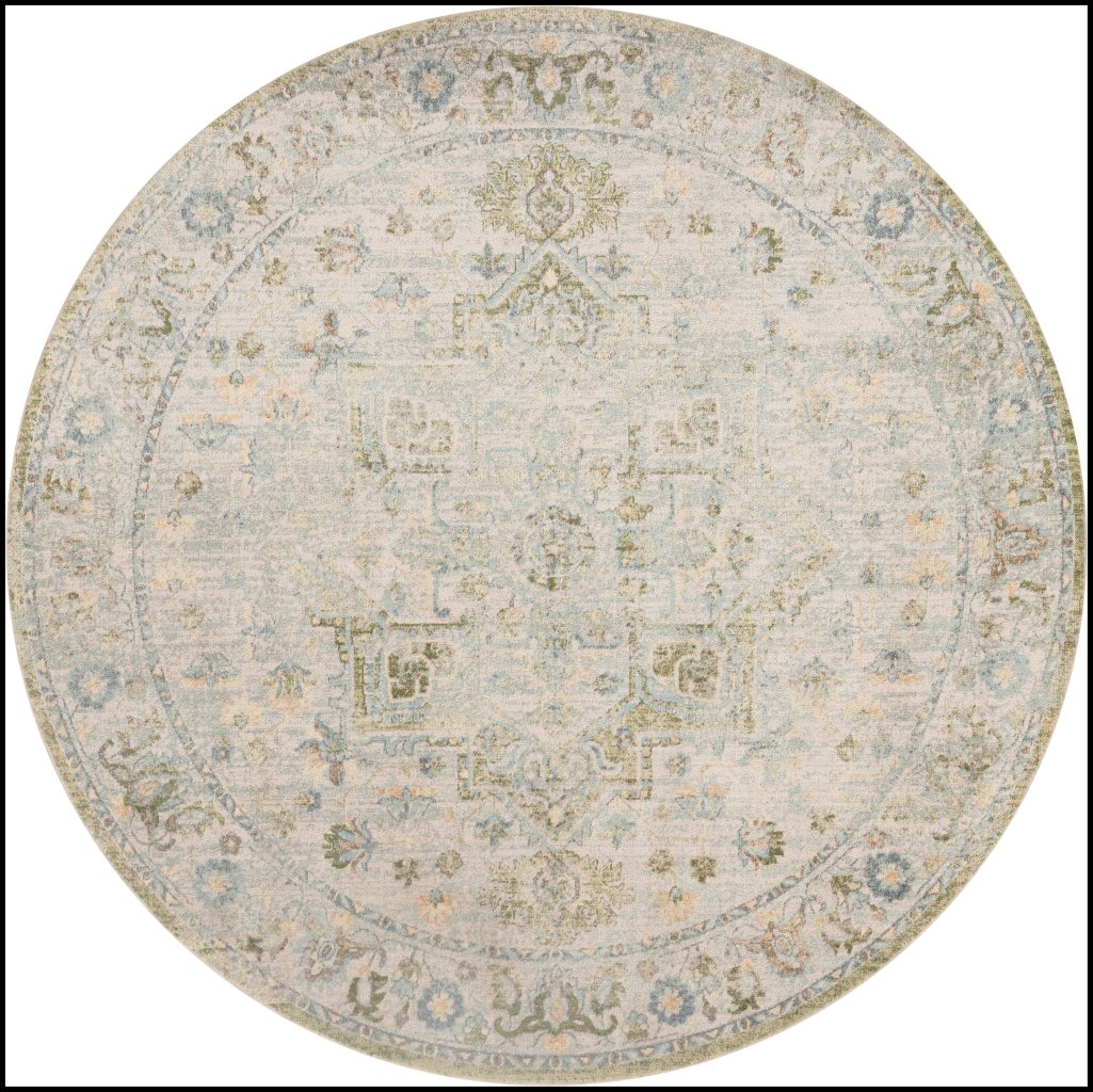 Nourison Home Nourison Astra Machine Washable ASW12 7'10" x Round Blue Green Vintage Indoor Rug
