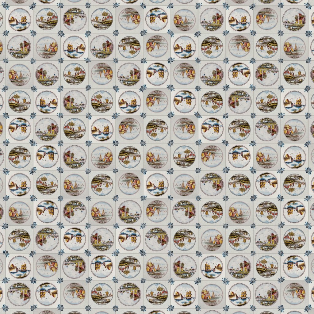 Marble Systems Scenes In Circle Poly On White Glazed Ceramic Tile 5x5 - Scenes In Circle Poly On White