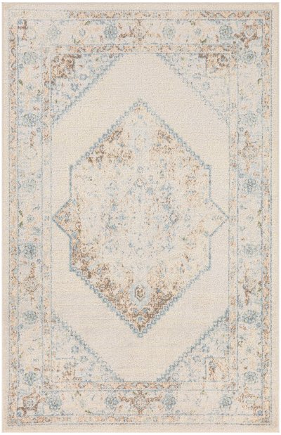 Nourison Home Nourison Astra Machine Washable ASW13 6'7" x 9' Ivory Blue Vintage Indoor Rug - 3'3" x 5'