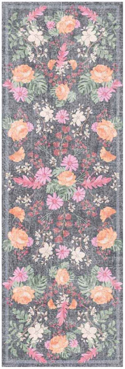 Nourison Home Nourison Botanical Washables BOT02 2' x 6' Charcoal Multicolor Farmhouse Indoor Rug - 2' x 6'