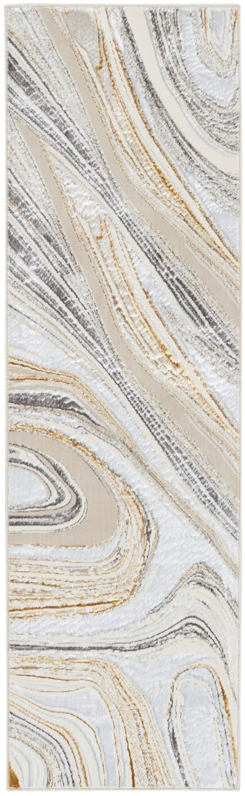 Nourison Home Nourison Glitz GLZ21 2'3" x 7'6" Grey Gold Modern Indoor Rug
