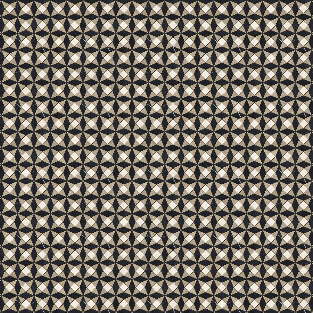 Marble Systems Black, Champagne, Olive Green Honed Ghaya Marble Mosaic 12x12 - Black, Champagne, Olive Green