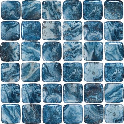 Qualis Ceramica Chelsea Collection Glass Square Blue Marble Pattern Mix Mosaic - 12" x 12"