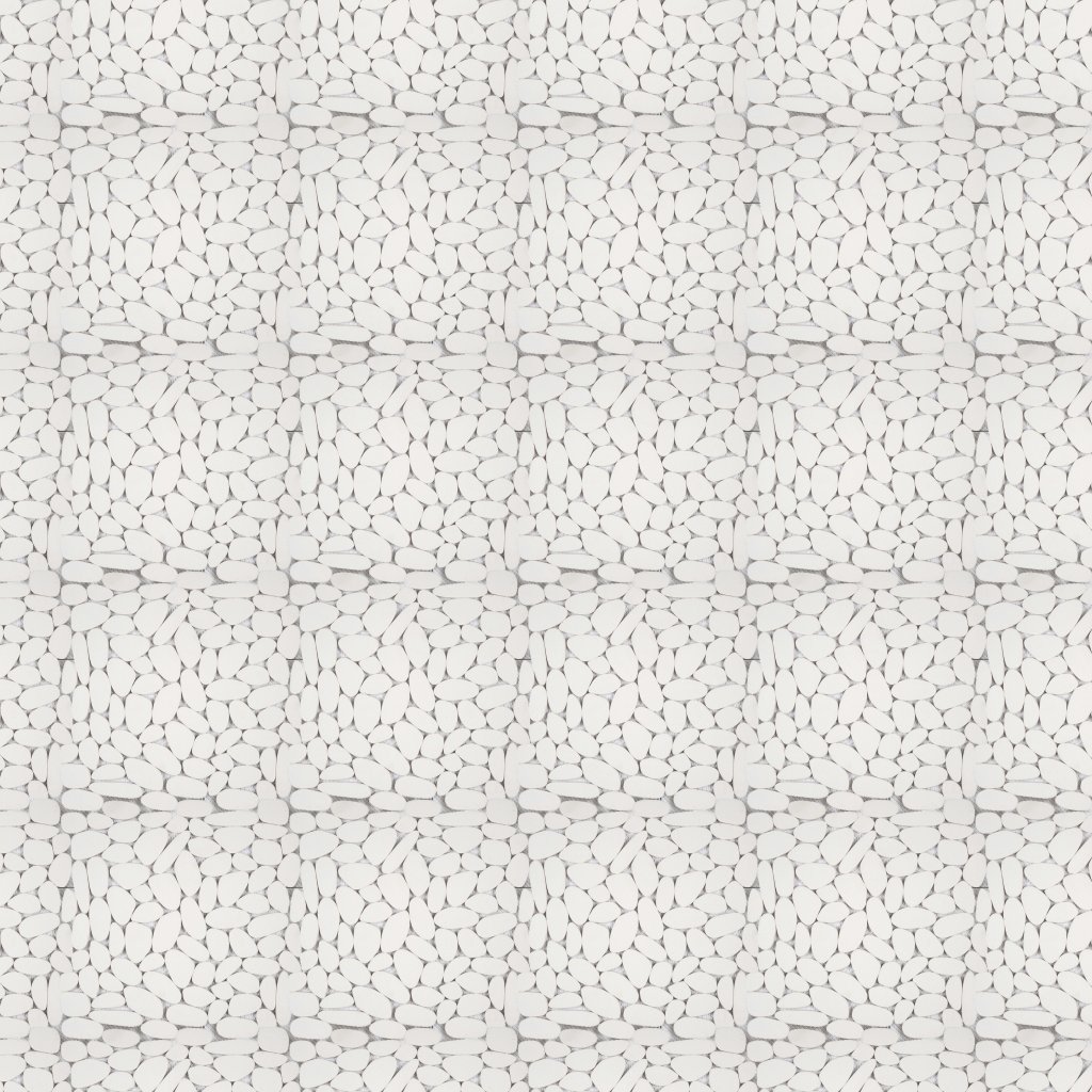 Qualis Ceramica Riviera Tileworks Chelsea White Sliced Reconstituted Pebble Interlocking Mosaic