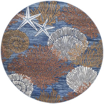 Nourison Home Nourison Pompeii PMP04 2'3" x 7'6" Blue Multicolor Coastal, Nautical & Beach Indoor Rug - 5'3" Round