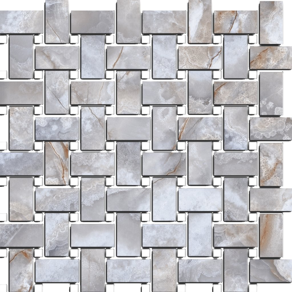 Qualis Ceramica Treasure Basketweave Blue Dream Onyx Polished Mosaic - Blue