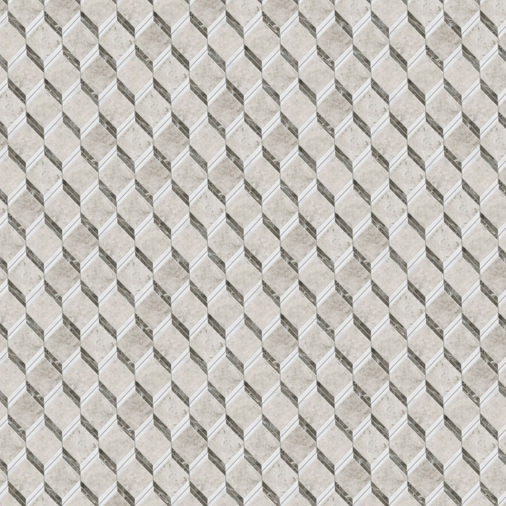 Marble Systems Silver Clouds, Snow White, Arctic Gray Multi Finish Steps 3d Marble Mosaic 14 9/16x14 15/16 - Silver Clouds, Snow White, Arctic Gray