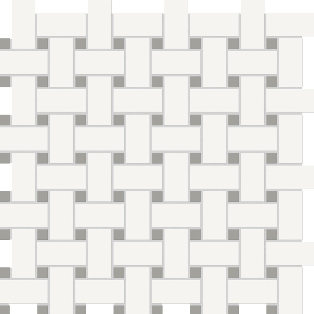 Qualis Ceramica Traditions White W/Taupe Basketweave Matt Mosaic