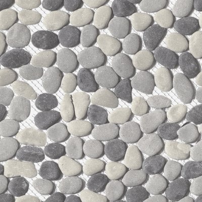 Qualis Ceramica Riviera Tileworks Chelsea Mix Grey Reconstituted Pebble Interlocking Mosaic - 12" x 12"