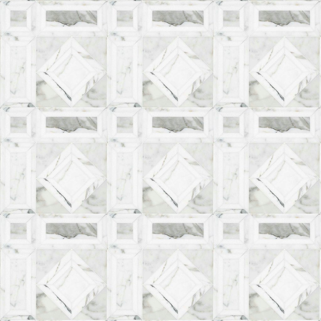 Marble Systems Calacatta Tia, Thassos Multi Finish Lucius Marble Mosaic 19x19 - Calacatta Tia, Thassos
