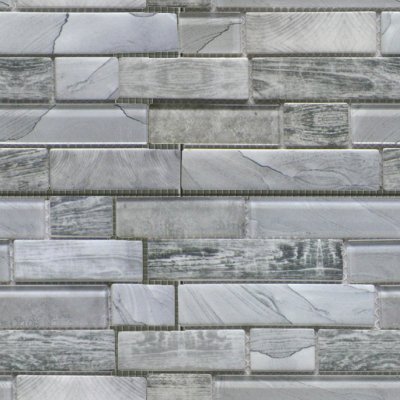 Qualis Ceramica Riviera Tileworks Chelsea Grey Glass Rectangle/Dark Grey Recycled Glass Interlocking Mosaic - 12" x 12"
