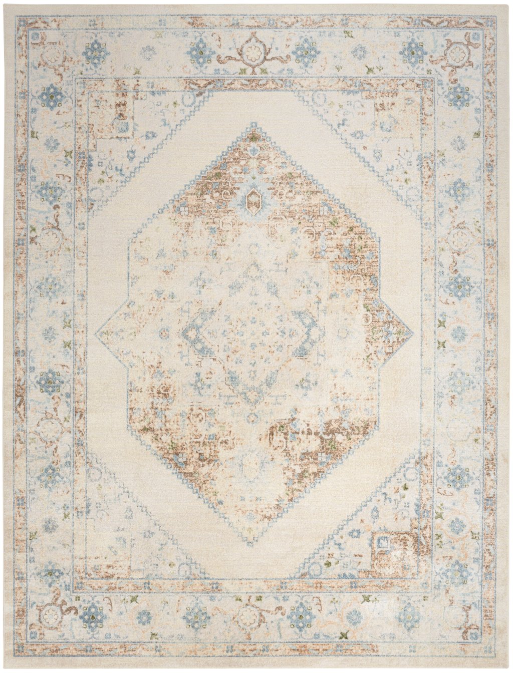 Nourison Home Nourison Astra Machine Washable ASW13 6'7" x 9' Ivory Blue Vintage Indoor Rug