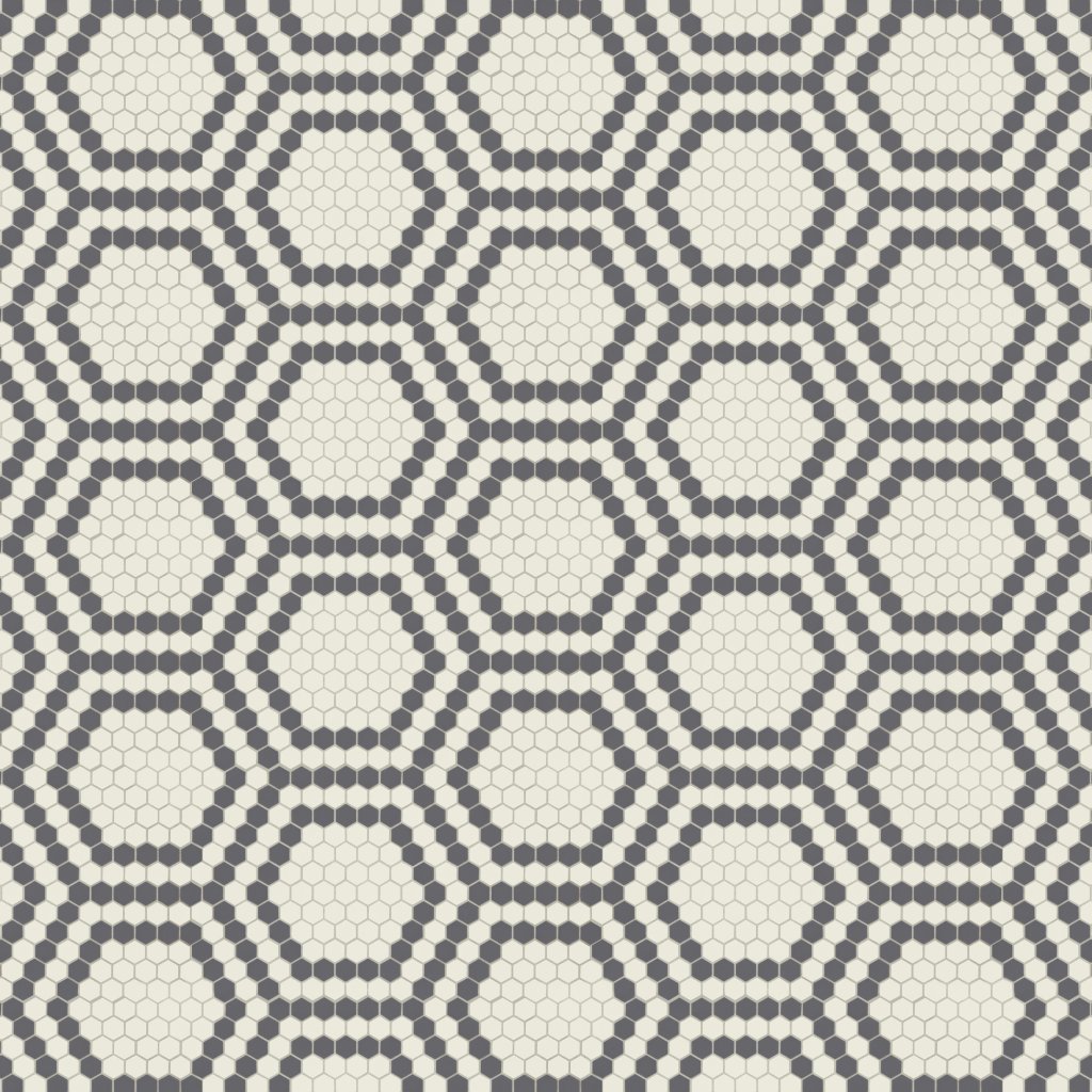 American Olean Unglazed Mosaics - Ice White/Black Hex, Hexagon, 1X1, Matte (AO18) - Ice White/Black Hex