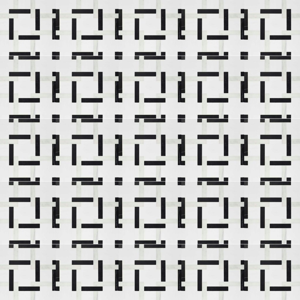 Marble Systems Snow White, Black, Glacier Honed Parker Marble Mosaic 12x12 - Snow White, Black, Glacier