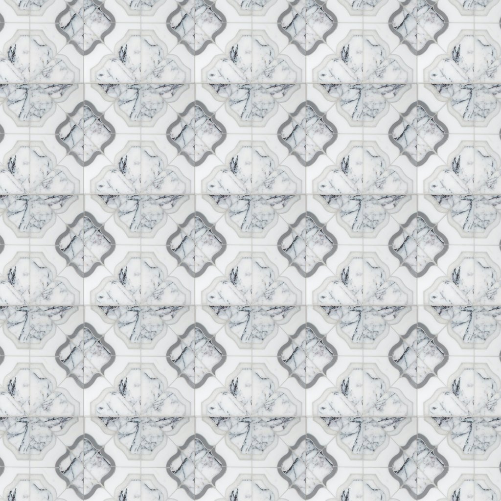 Marble Systems Glacier, Lilac Light, Snow White, J19 Multi Finish Colette Waterjet Marble Mosaic 12 11/16x12 11/16 - Glacier, Lilac Light, Snow White, J19