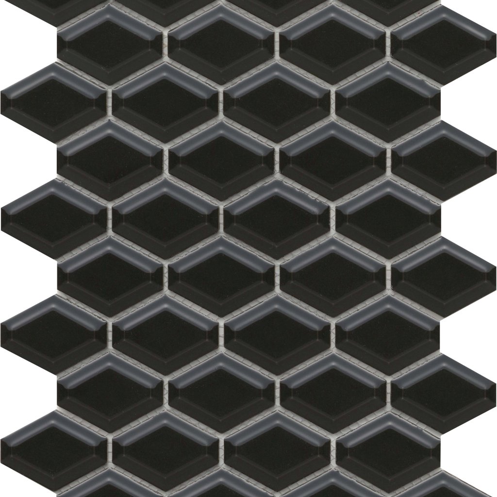 Emser Tile CATCH GLOSSY BEVELED WIDE HEXAGON MOSAIC -POR - Black