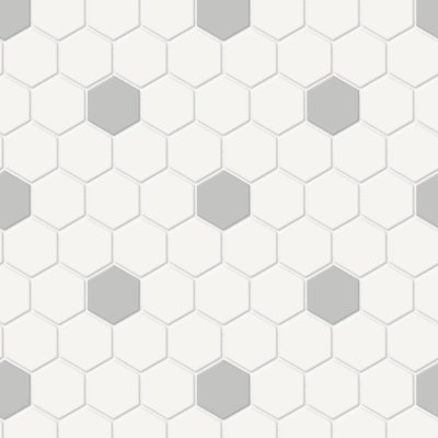 Qualis Ceramica Traditions White W/Loft Grey 1" Hexagon Matt Mosaic - 11.54" x 11.65"