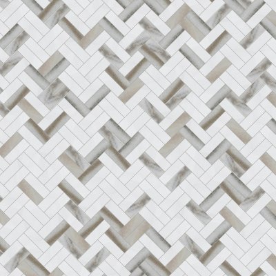 Marble Systems Skyline, Snow White Multi Finish Raya Basket Marble Mosaic 12x12 - Skyline, Snow White - 12" x 12" x 3/8"