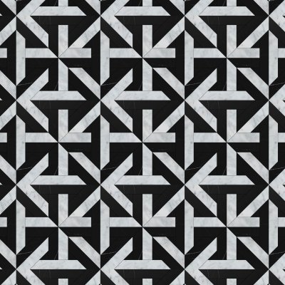 Marble Systems White Carrara, Black Multi Finish Rubicon Marble Mosaic 17x17 - White Carrara, Black - 17" x 17" x 3/8"