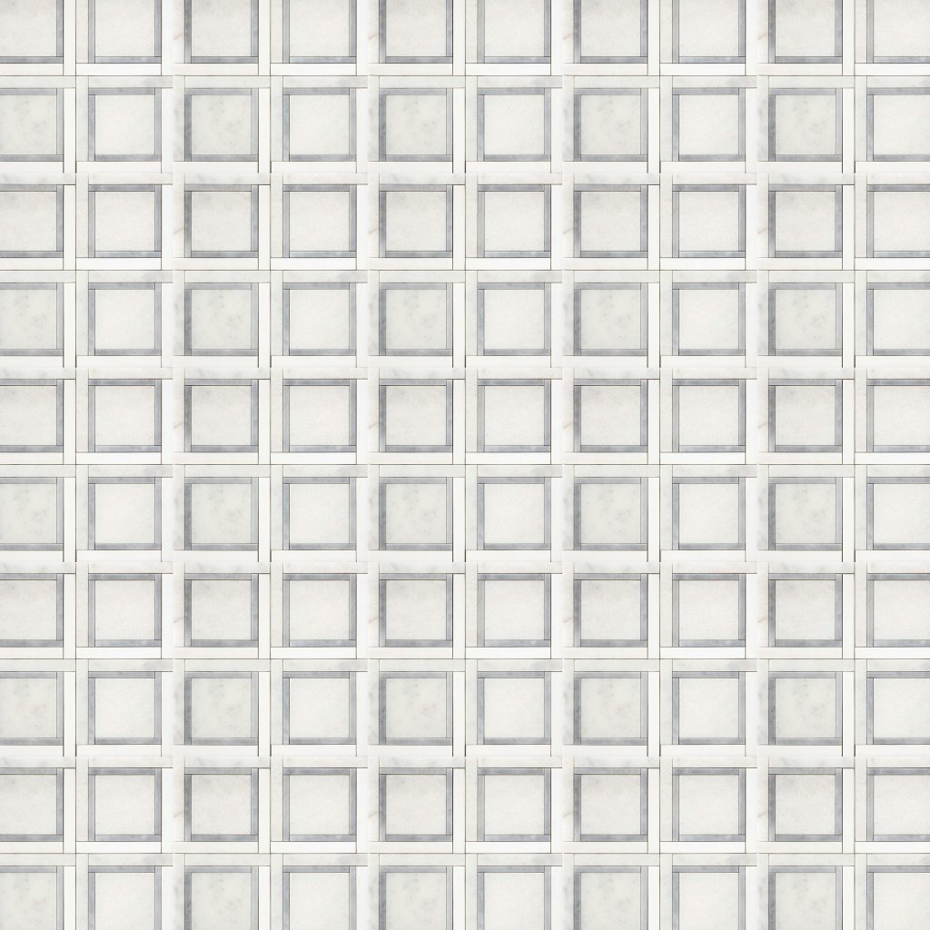 Marble Systems Glacier, Snow White, Allure Multi Finish Cambridge Marble Mosaic 12x12 - Glacier, Snow White, Allure