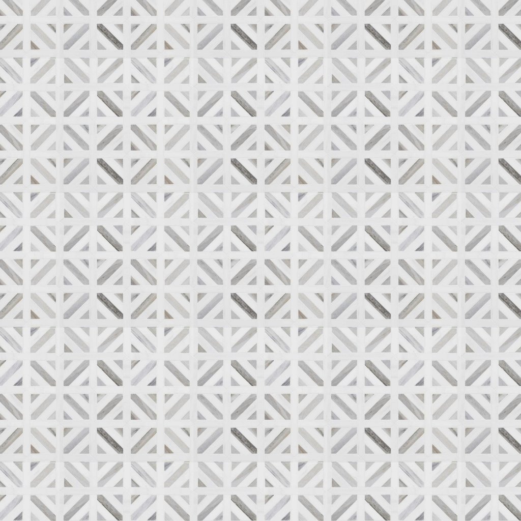 Marble Systems Skyline, Snow White Honed Ponte Basket Marble Mosaic 14 13/16x14 13/16 - Skyline, Snow White