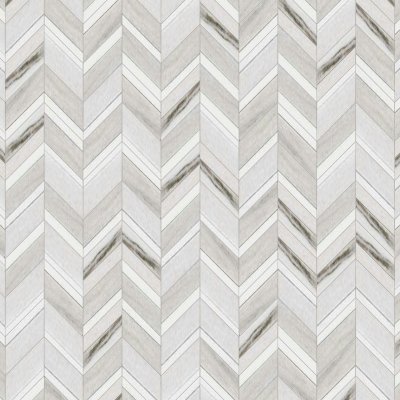 Marble Systems Skyline, Snow White Multi Finish Chevron Fusion Waterjet Marble Mosaic 16x11 7/8 - Skyline, Snow White - 16" x 11 7/8" x 3/8"