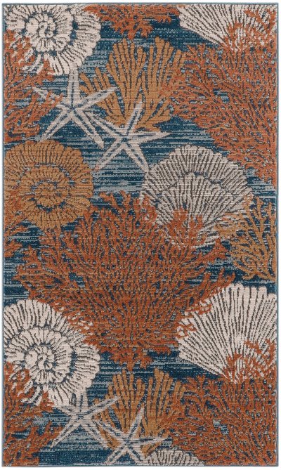 Nourison Home Nourison Pompeii PMP04 2'3" x 7'6" Blue Multicolor Coastal, Nautical & Beach Indoor Rug - 2' x 3'