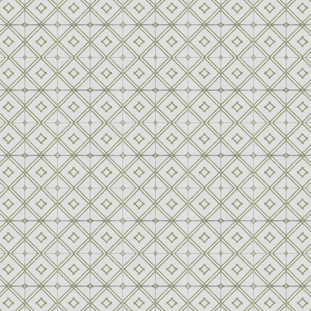 Marble Systems Island House Reverse Royal White, Palm Glossy Chez Bamboo Glazed Terracotta Tile 6x6 - Island House Reverse Royal White, Palm