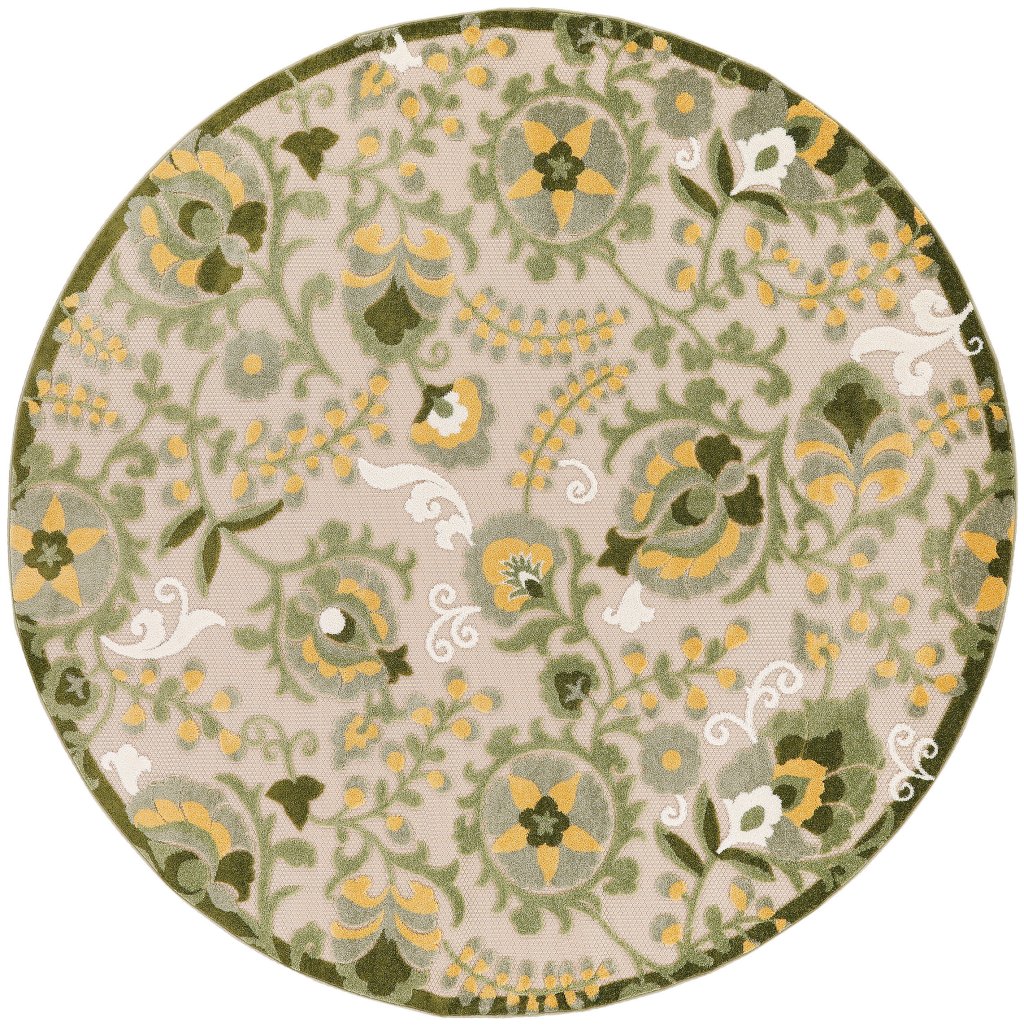 Nourison Home Nourison Aloha ALH17 7'10" x Round Ivory Green Outdoor Rug