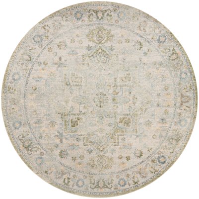 Nourison Home Nourison Astra Machine Washable ASW12 7'10" x Round Blue Green Vintage Indoor Rug - 5'3" Round