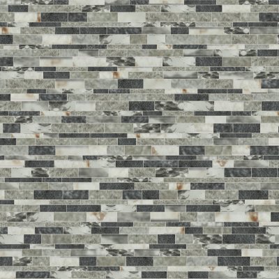 Qualis Ceramica Riviera Tileworks Chelsea Grey/Green/Beige Mix Stone Baguette Interlocking Mosaic - 12"x 12"