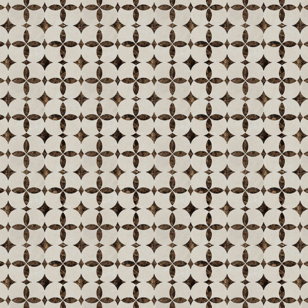 Marble Systems Crema Bella, Emperador Dark Polished Constantine Marble Mosaic 13 5/8x13 5/8 - Crema Bella, Emperador Dark