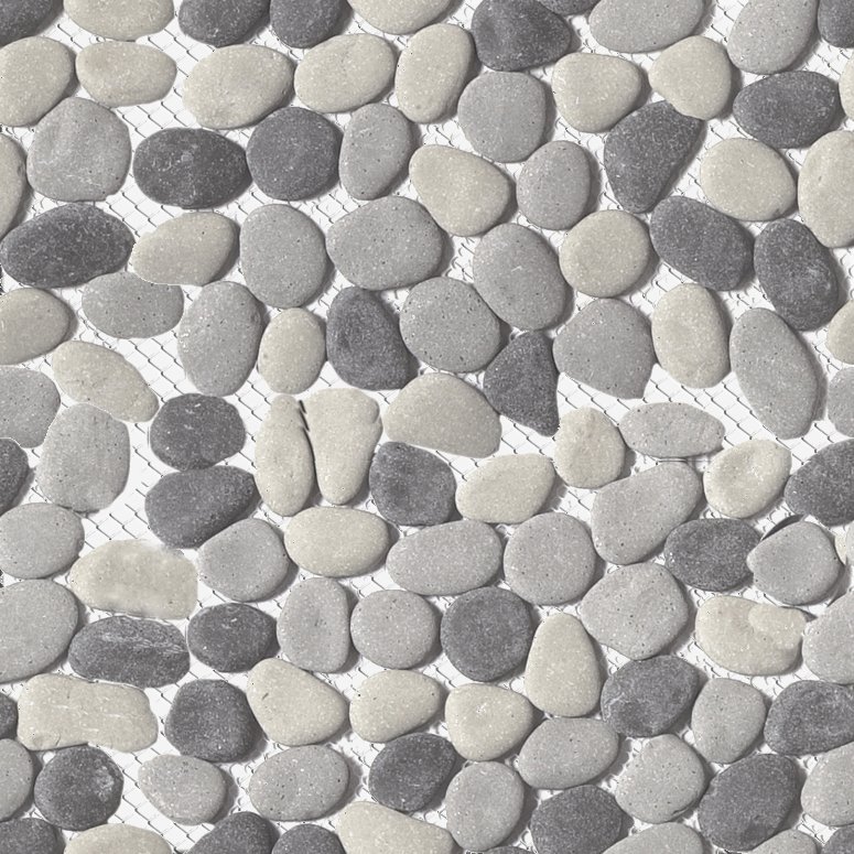 Qualis Ceramica Riviera Tileworks Chelsea Mix Grey Reconstituted Pebble Interlocking Mosaic