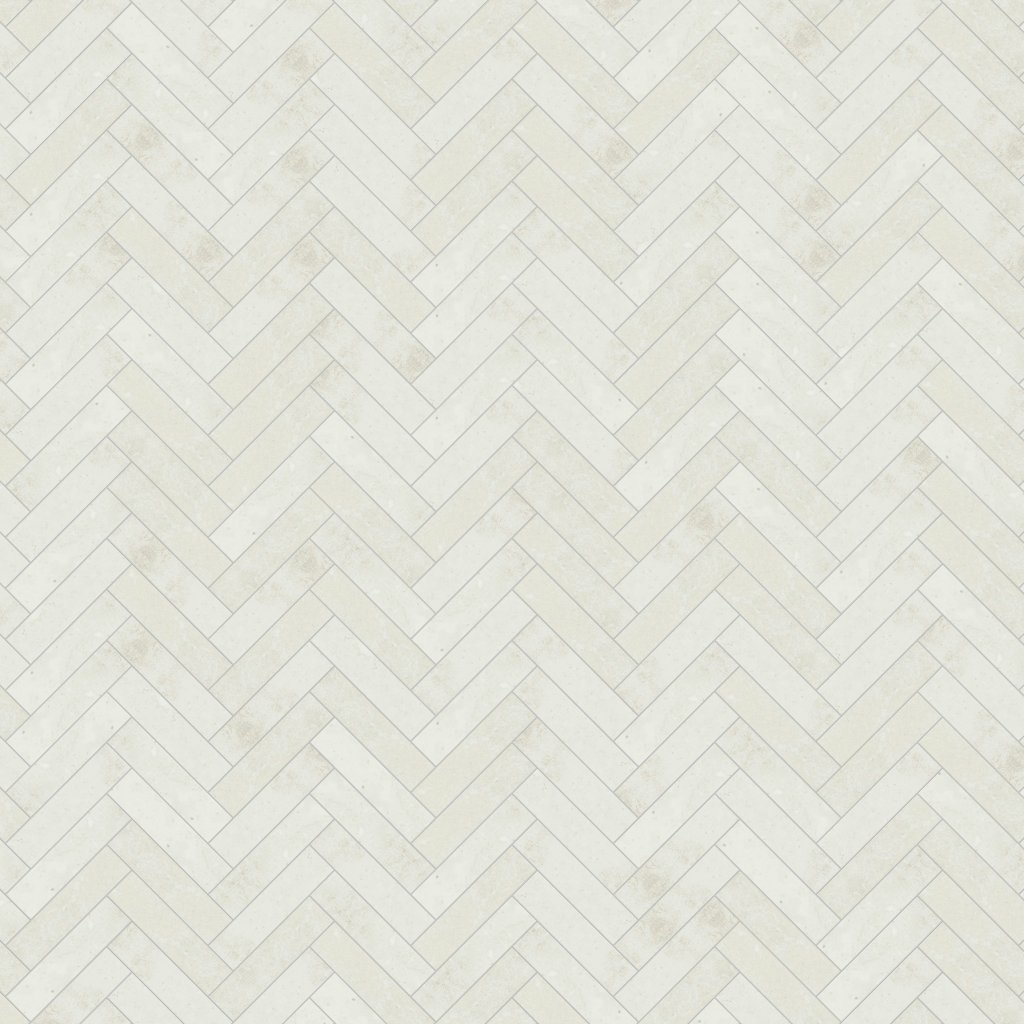 Daltile Rekindle White, Herringbone, 2X6, Stepwise, Matte - White