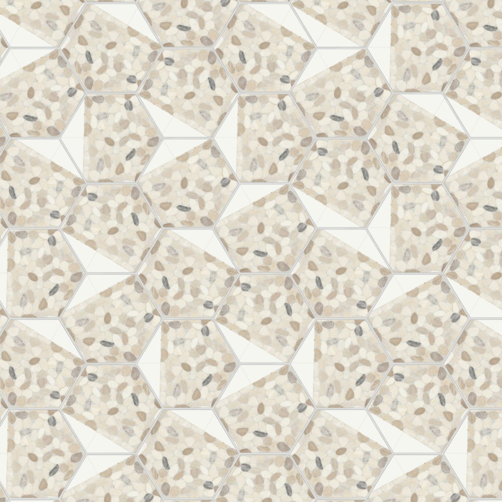 Daltile Pebble Oasis Seashell, Tri-Hex Pebble, Tumbled - Seashell