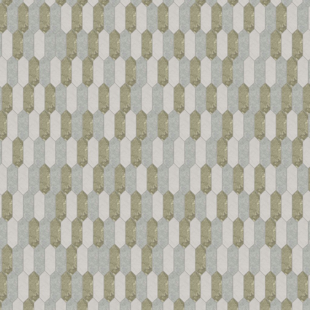 Marble Systems Olive Green, Britannia Dark, Britannia Honed Medium Picket Waterjet Marble Mosaic 13 3/16x11 1/16 - Olive Green, Britannia Dark, Britannia