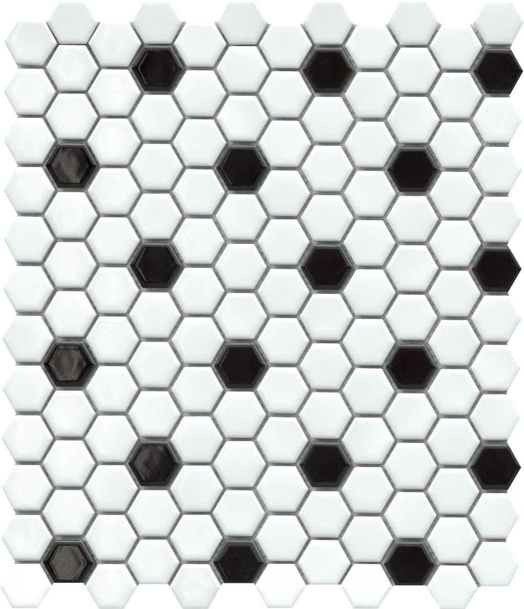 Emser Tile INFLUENCE GLOSS 1-IN HEX MOSAIC -CER - White/Black