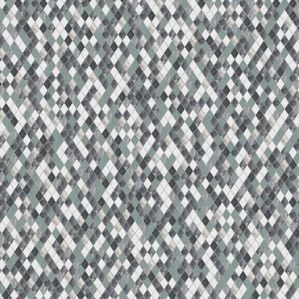 Marble Systems Iceberg, Verde Capri, Silver Shadow, Hai Honed Almas Marble Mosaic 9 5/16x10 1/2 - Iceberg, Verde Capri, Silver Shadow, Hai