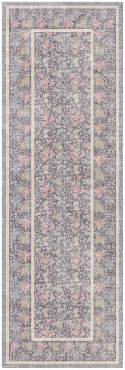 Nourison Home Nourison Botanical Washables BOT03 2' x 6' Charcoal Multicolor Farmhouse Indoor Rug - 2' x 6'