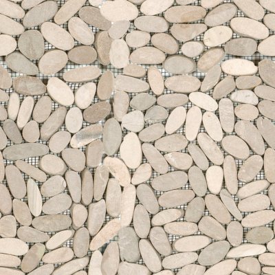 Qualis Ceramica Riviera Tileworks Chelsea Beige Sliced Matt Pebble Interlocking Mosaic - 12" x 12"