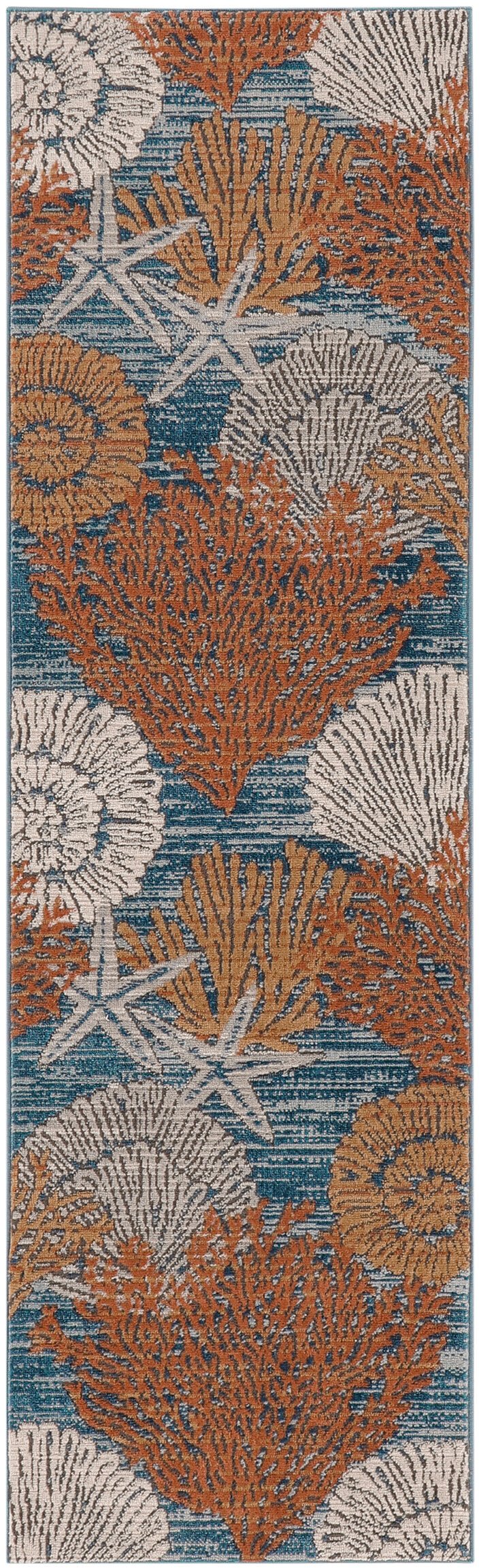 Nourison Home Nourison Pompeii PMP04 2'3" x 7'6" Blue Multicolor Coastal, Nautical & Beach Indoor Rug