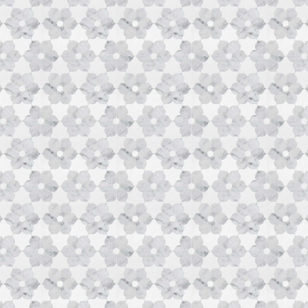 Marble Systems White Carrara, Thassos White Multi Finish Theodora Marble Mosaic 12 1/8x14 - White Carrara, Thassos White
