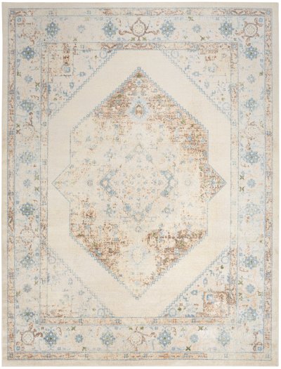 Nourison Home Nourison Astra Machine Washable ASW13 6'7" x 9' Ivory Blue Vintage Indoor Rug - 7'10" x 10'