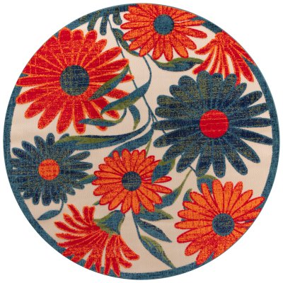 Nourison Home Nourison Aloha ALH33 7'10" x 10'6" Ivory Multicolor Outdoor Rug - 7'10" Round