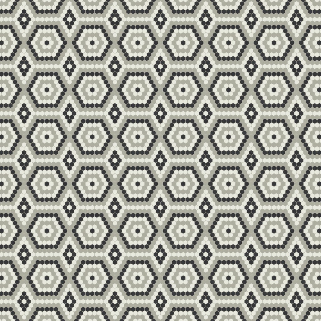American Olean Unglazed Mosaics - Ice White/Black/Light Smoke, Hexagon, 1X1, Matte (AO19) - Ice White/Black/Light Smoke
