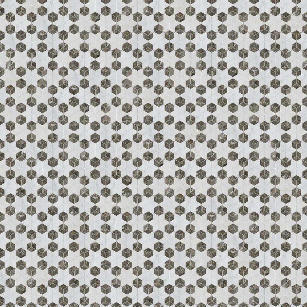 Marble Systems Avalon, Silver Drop Polished Stars Marble Mosaic 14 3/16x14 15/16 - Avalon, Silver Drop