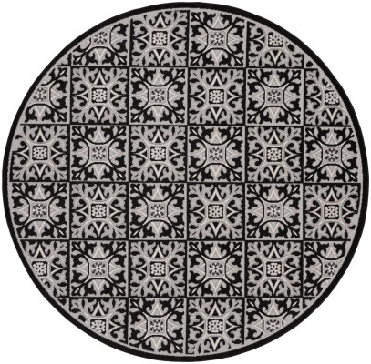 Nourison Home Nourison Aloha ALH34 9' x 12' Black White Contemporary Rug - 7’10” Round